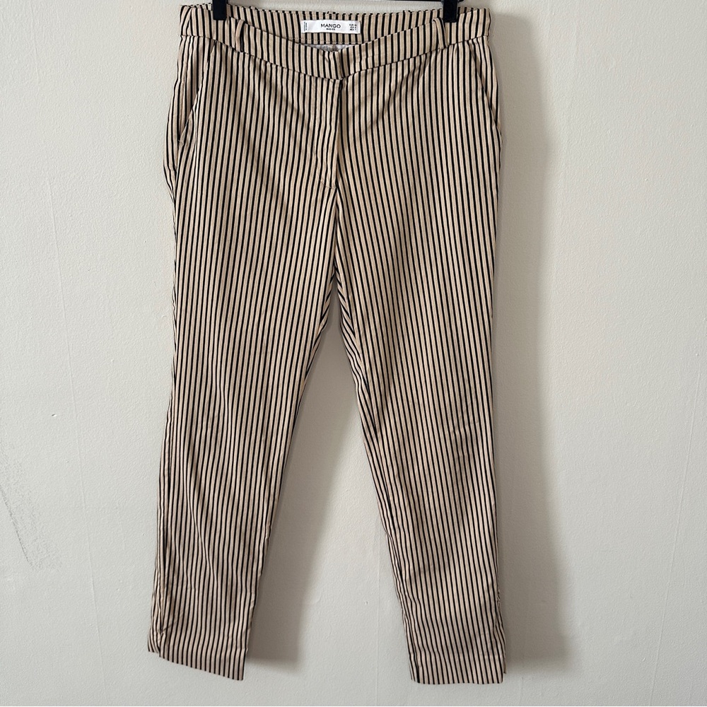 Mango Straight Leg Tan and Brown Pinstriped Cropped pants size 8